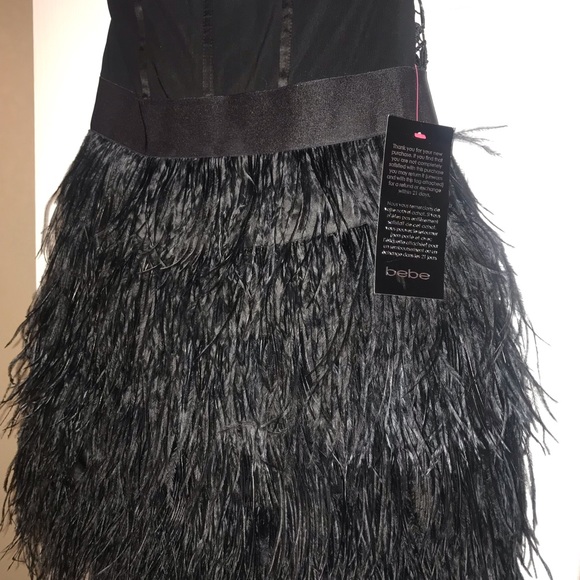 bebe isis black feather dress MEDIUM...NWT - Picture 5 of 5